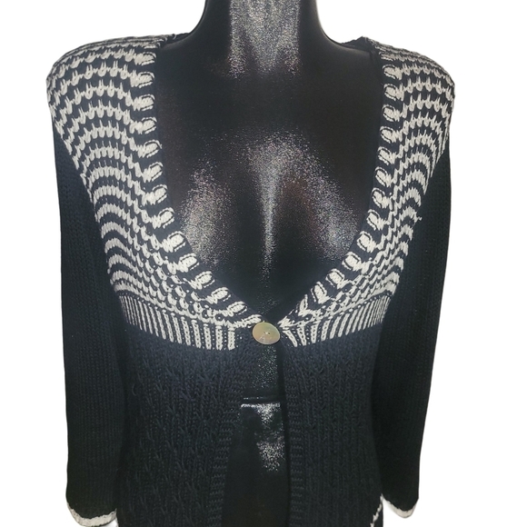 San Francisco Black and White Patterned Knit Cardigan XL - Picture 2 of 6